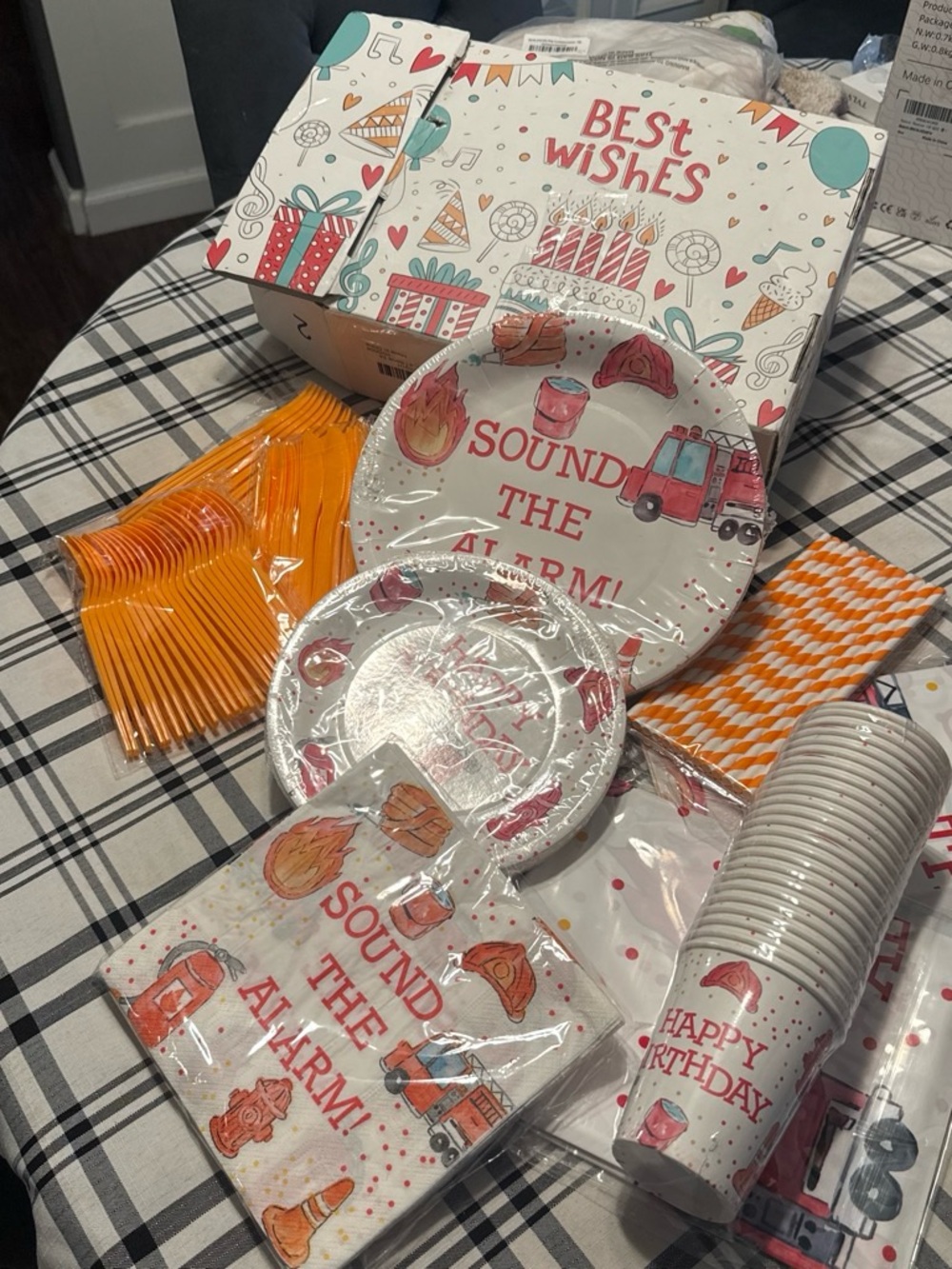 Sound the Alarm Birthday Disposable Tableware Set - White and Orange